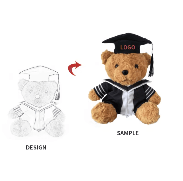 Character design next to the finished plush sample